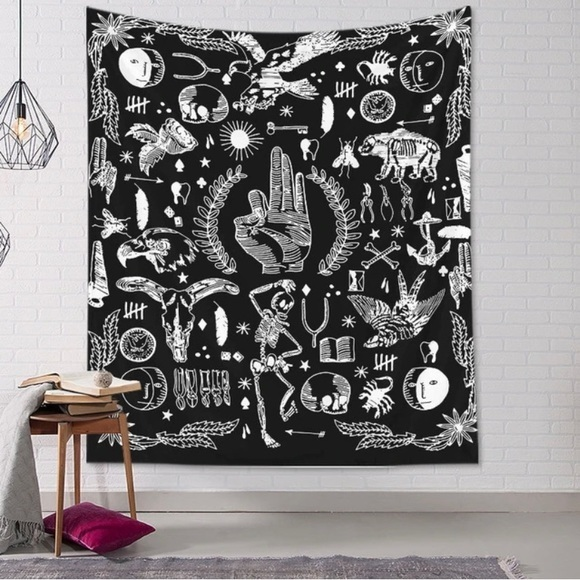Divination Hand Ok Eagle Skull Hippie Moon Boho Decor‎ Wall Hanging Tapestry - Picture 1 of 7